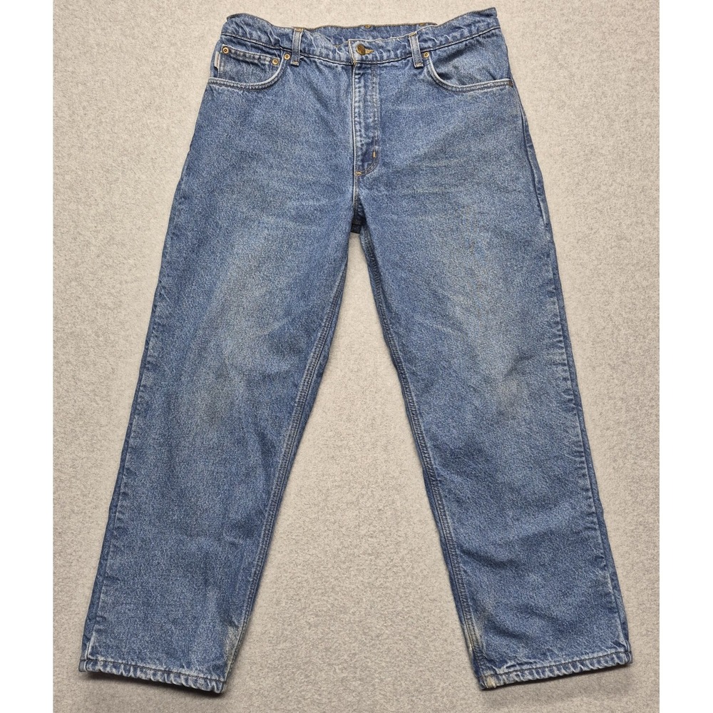 Vintage Carhartt Jeans Mens 34x29 Blue Straight Leg Flannel Lined Denim Workwear